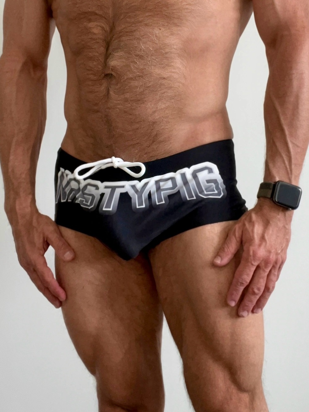 Nasty Pig Black Swim Trunks with White Logo, Sunga Style, medium, new with tags